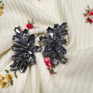 Vintage Gunmetal Gray Rhinestone Clip-On Statement Earrings